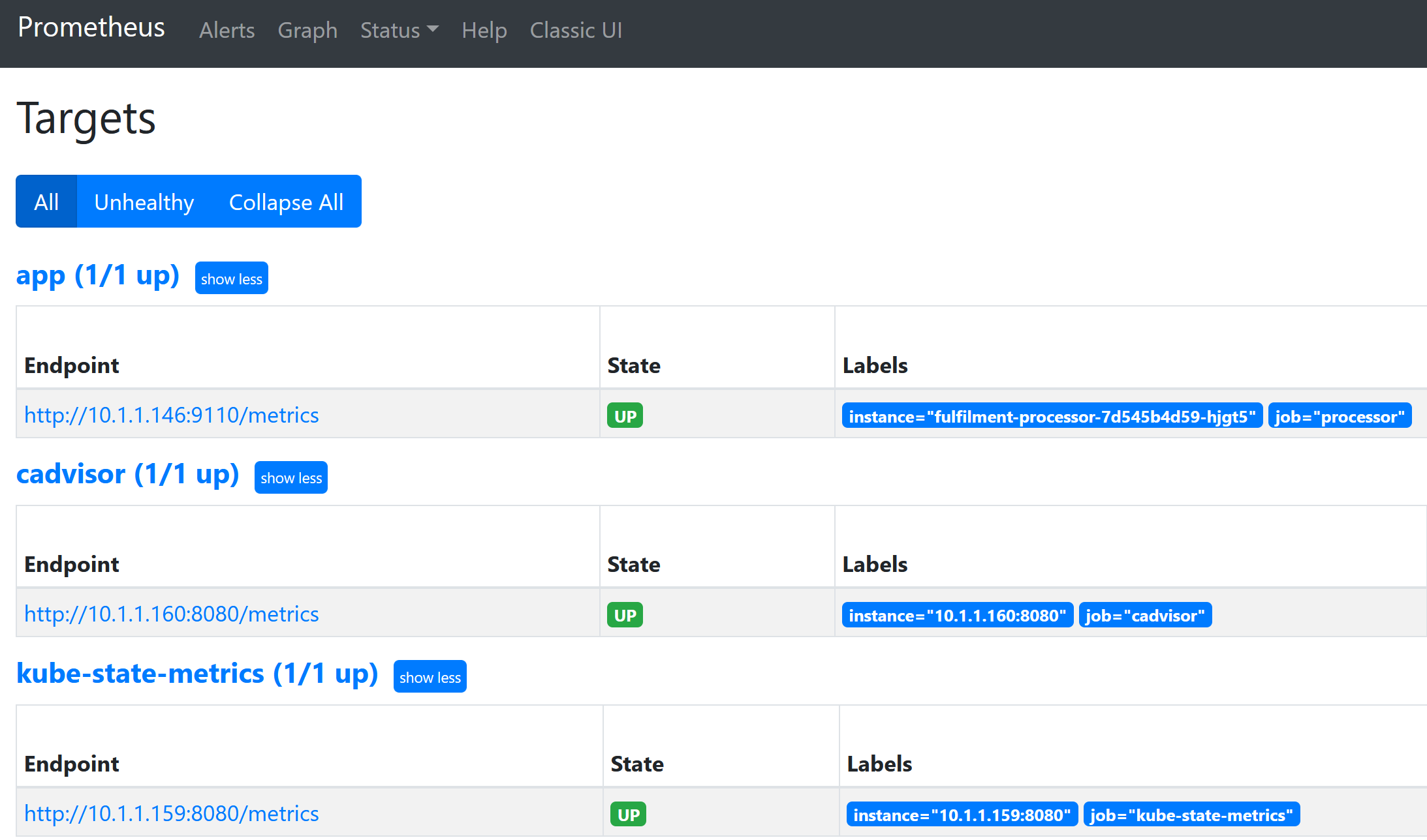 Metrics targets in Prometheus